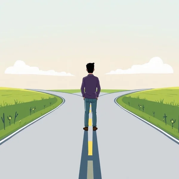 Person considering two paths to illustrate the concept of "Hedge Your Bets"