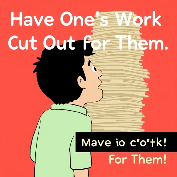 Illustration showing a person looking at a large pile of papers, representing the idiom Have One's Work Cut Out For Them