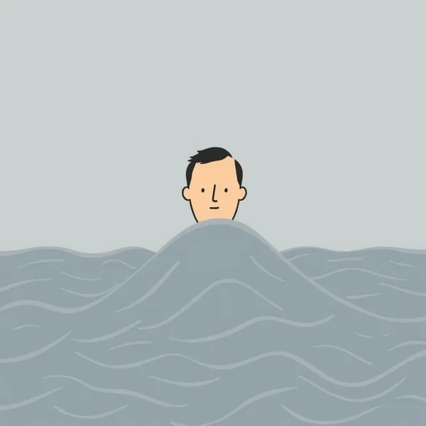 Person struggling but managing to keep their Head Above Water amidst a sea of paperwork