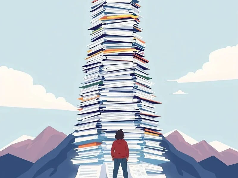 Illustration showing a person looking at a large pile of papers, representing the idiom Have One's Work Cut Out For Them