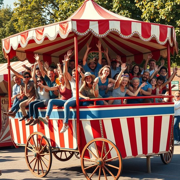 People jumping on a wagon to illustrate the idiom Jump On The Bandwagon