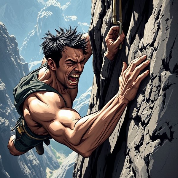 Understanding the idiom Last Ditch Effort: A climber reaching for a hold