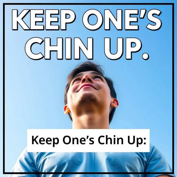 Image of a person looking hopeful with the text "Keep One's Chin Up" overlaid