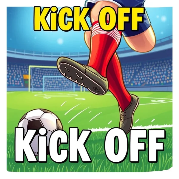 Image: Football players about to kick off a game, illustrating the origin of the idiom "Kick Off"