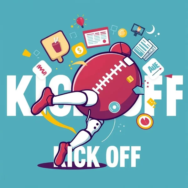 Image: Football players about to kick off a game, illustrating the origin of the idiom "Kick Off"