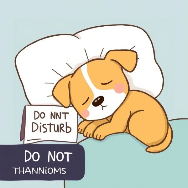 Illustration of a sleeping dog with a "Do Not Disturb" sign, demonstrating the idiom Let Sleeping Dogs Lie