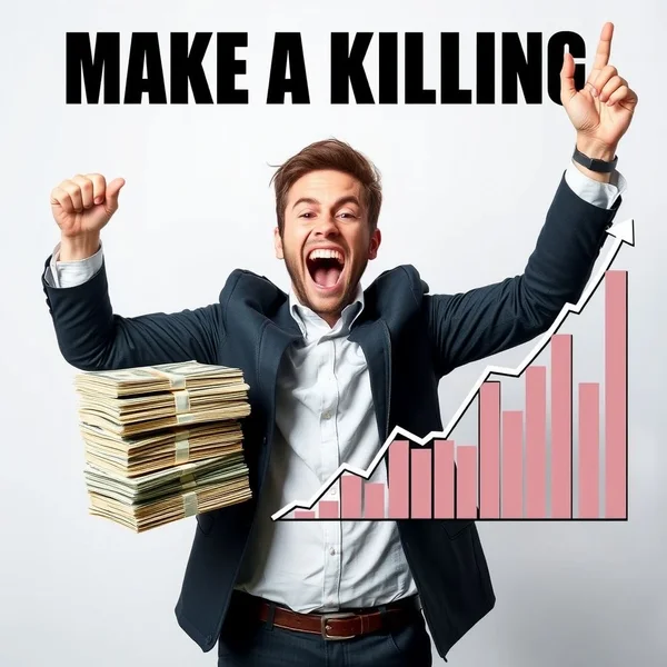 Man celebrating financial success, illustrating the concept of "make a killing"
