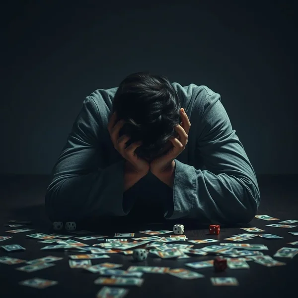 A person looking worriedly at an empty wallet, illustrating the concept of "to lose one's shirt"