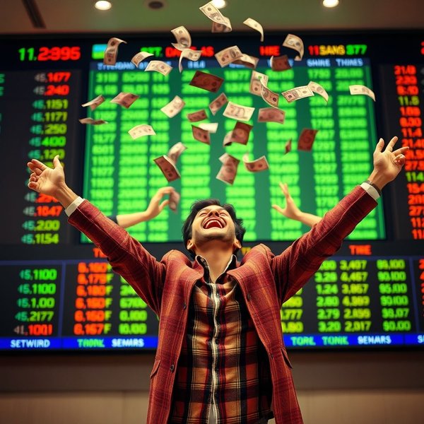 Man celebrating financial success, illustrating the concept of "make a killing"