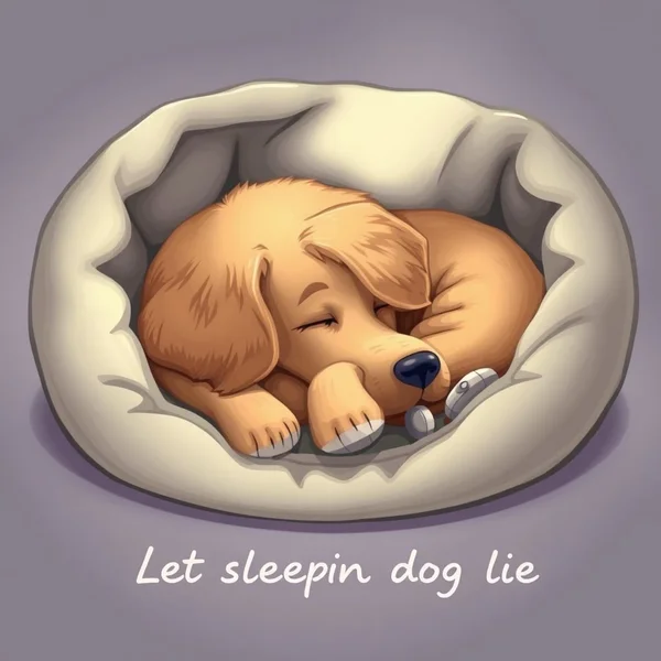 Illustration of a sleeping dog with a "Do Not Disturb" sign, demonstrating the idiom Let Sleeping Dogs Lie