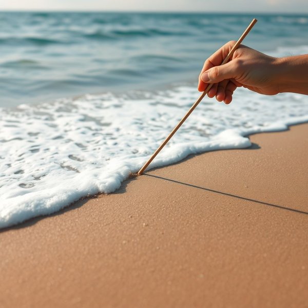 Drawing a Line In The Sand on a beach