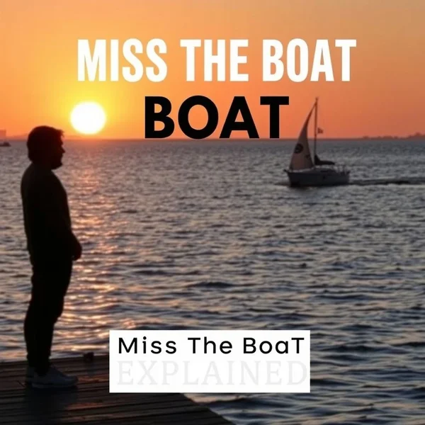 Image of someone looking sad as a boat sails away, with text "Understanding Miss The Boat"