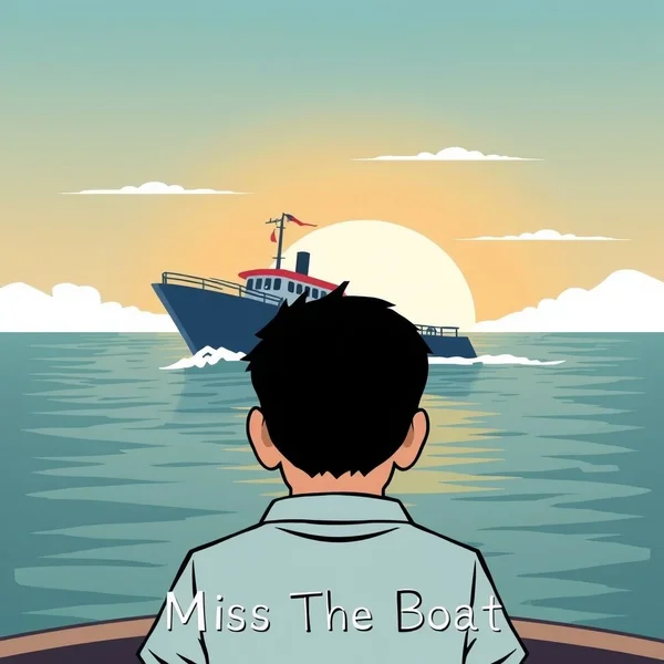Image of someone looking sad as a boat sails away, with text "Understanding Miss The Boat"
