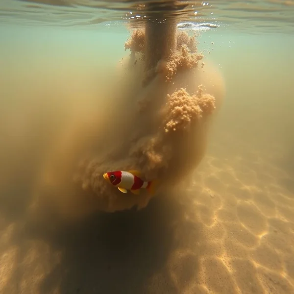 A visual representation of someone trying to Muddy The Waters by stirring up clear water and making it cloudy