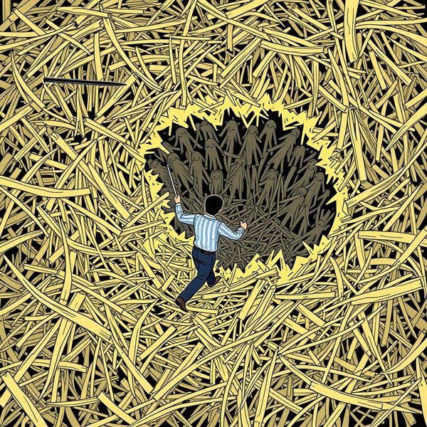 Person searching for a Needle In A Haystack, symbolizing a difficult search in English idioms