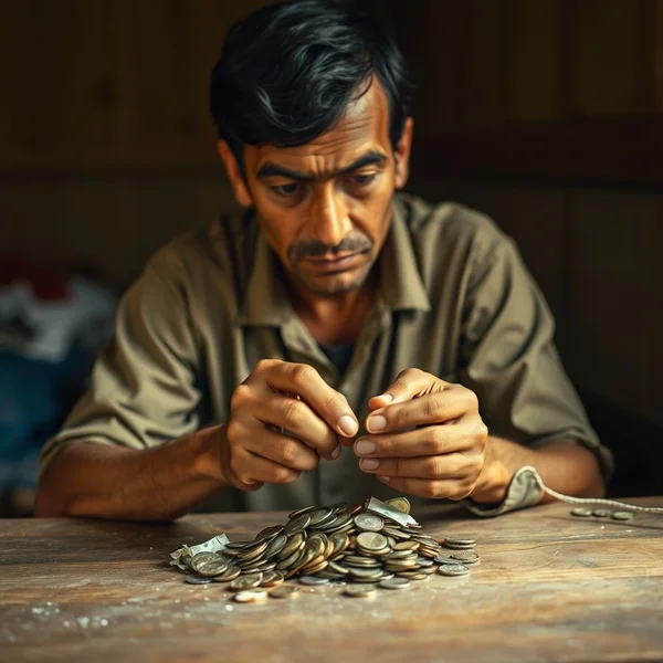 A person carefully managing a small amount of money, illustrating the concept of being "On A Shoestring"