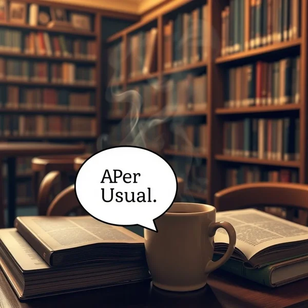 Afbeelding van een routine of typische dagelijkse scène met subtiele integratie van de tekst "As Per Usual"