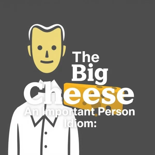 Bir önemli kişiyi temsil eden stilize grafik, belki hafifçe peynir motifli, "The Big Cheese: An Important Person Idiom" yazısıyla