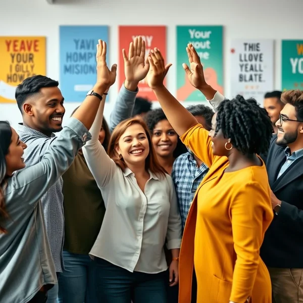 팀이 환호하는 모습, Boost Morale 개념을 보여주는 이미지