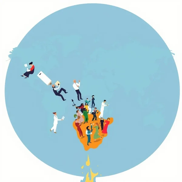 전문가들이 이동하는 모습을 보여주는 이미지, Brain Drain 개념을 시각화함