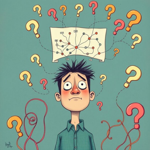 Une personne l’air perplexe face à un diagramme complexe pour illustrer Can't Make Heads Or Tails Of It