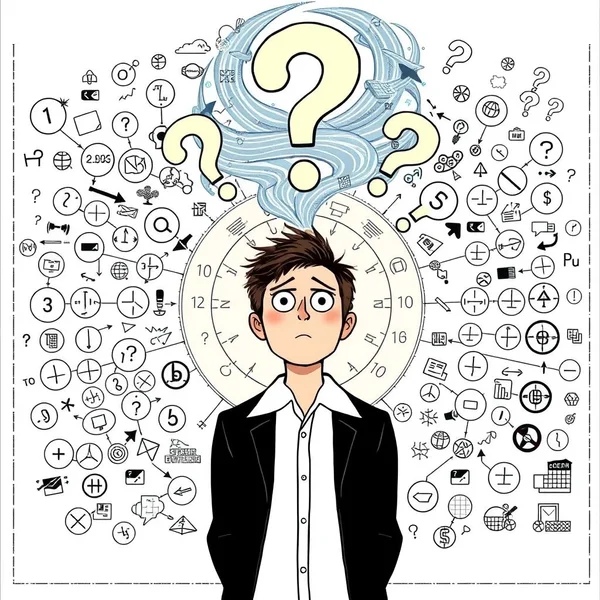 Una persona confusa davanti a un diagramma complesso per illustrare Can't Make Heads Or Tails Of It