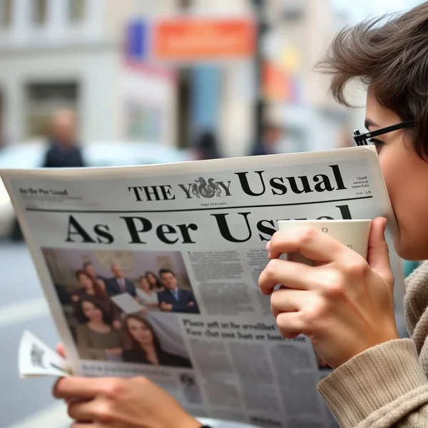Image montrant une scène routinière ou quotidienne avec le texte "As Per Usual" intégré subtilement
