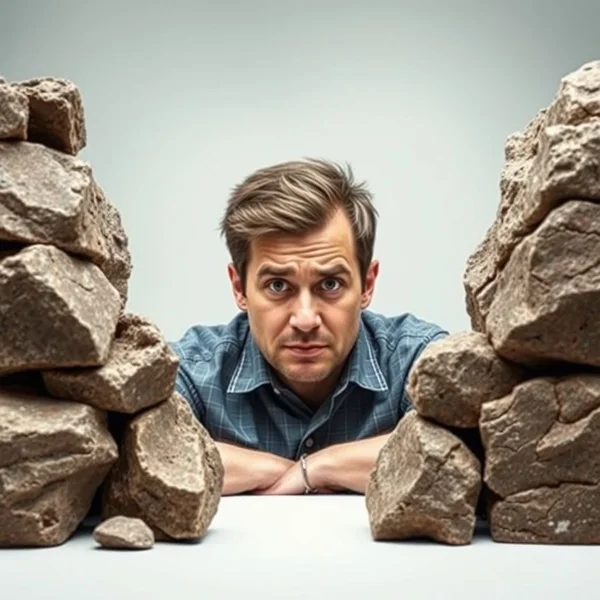Man looking conflicted, symbolizing the idiom "Between A Rock And A Hard Place"