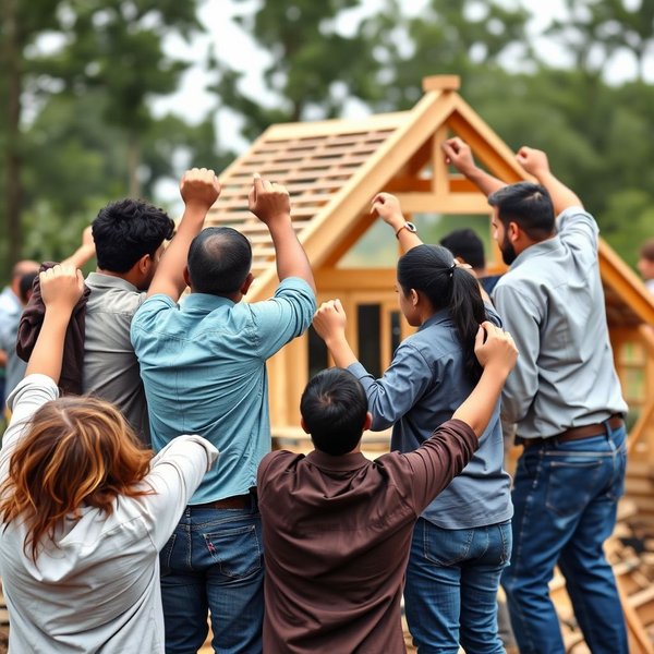 Image représentant l'idiome "All Hands On Deck" avec des personnes travaillant ensemble