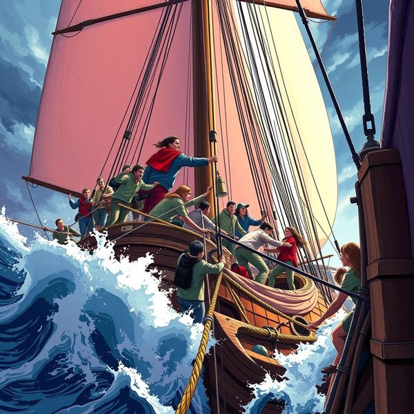 Immagine che rappresenta l'idioma "All Hands On Deck" con persone che lavorano insieme
