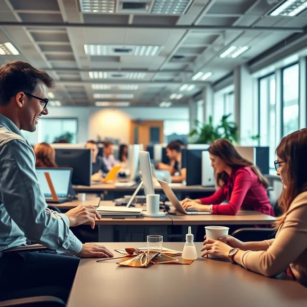 Una scena da ufficio che indica che tutto procede normalmente, illustrando il significato di Business As Usual