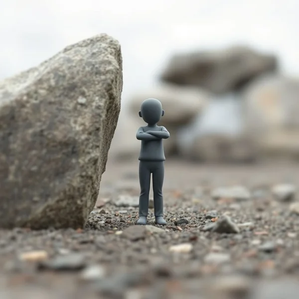 رجل يبدو مترددًا، يرمز للمثل "Between A Rock And A Hard Place"