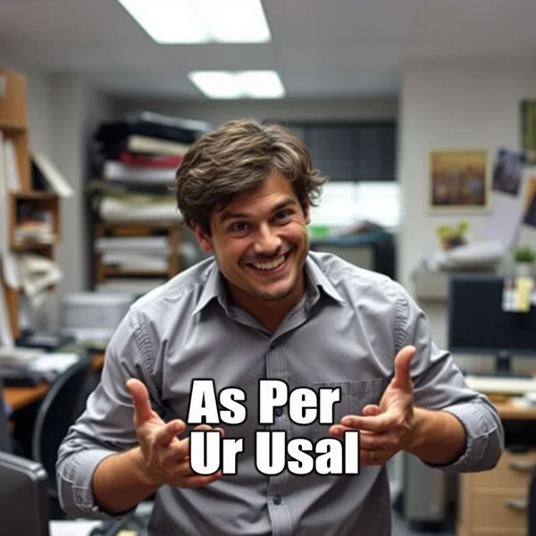 صورة تُظهر مشهد روتيني أو يومي نموذجي مع إدماج نص "As Per Usual" بشكل خفي