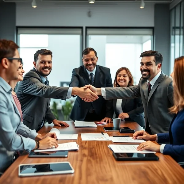 Gambar menunjukkan profesional berjabat tangan untuk Close The Deal
