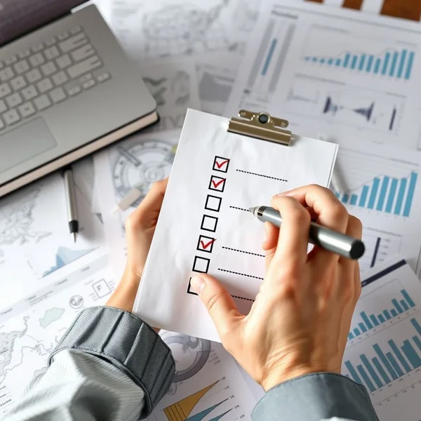 صورة تظهر قائمة مراجعة أو شخص يخطط بدقة، بعنوان: إتقان فن Cover All The Bases