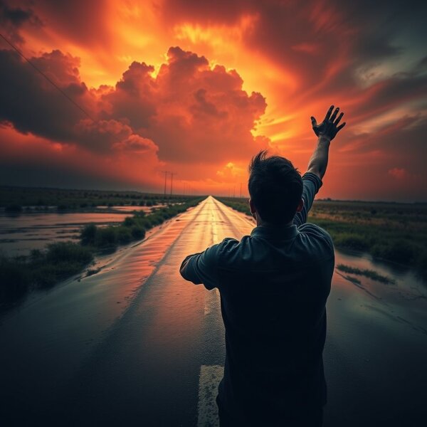 صورة تصور الإصرار: شخص يحقق هدفًا رغم العقبات، والنص "Come Hell Or High Water" فوق الصورة