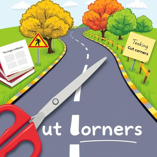 Illustration of the idiom Cut Corners and its meaning