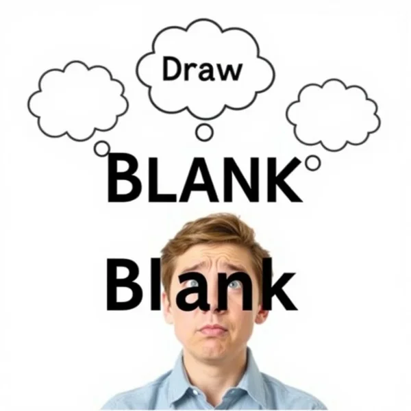 Image montrant une personne ayant l'air confuse, essayant de se souvenir de quelque chose, avec le texte "Draw A Blank"