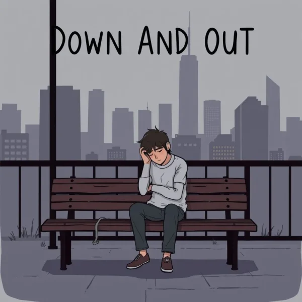 Man sitting alone looking Down And Out