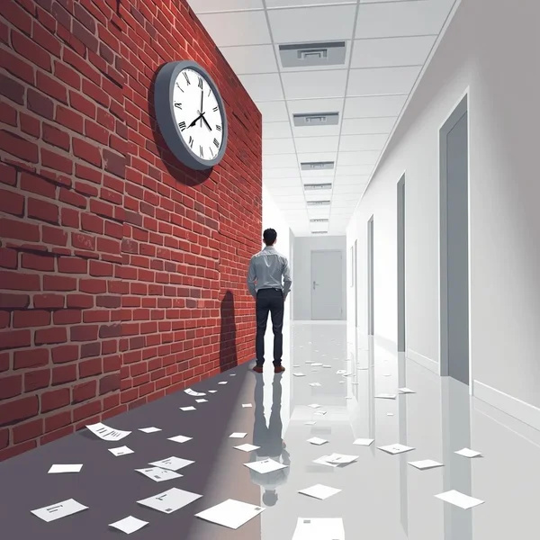 Bir tuğla duvara çıkan bir yolun illüstrasyonu, Dead End Job'u simgeliyor