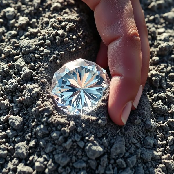 A partially polished diamond in a rocky setting, illustrating the idiom Diamond In The Rough