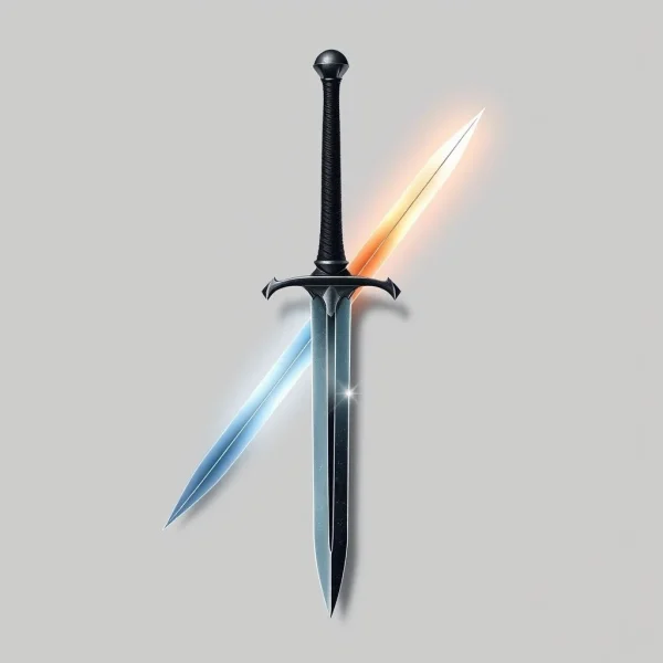 A sword with two sharp edges, illustrating the idiom "Double-Edged Sword"