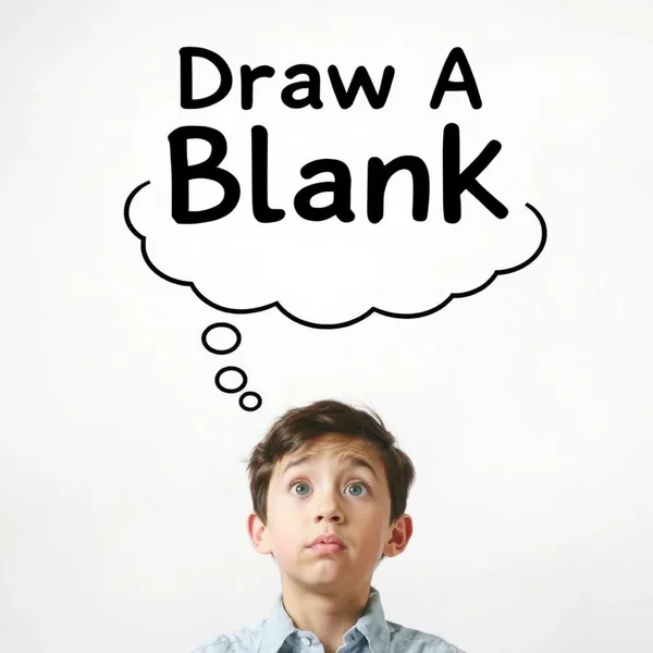 صورة لشخص يبدو عليه الارتباك، يحاول تذكّر شيء ما، مع عبارة "Draw A Blank"
