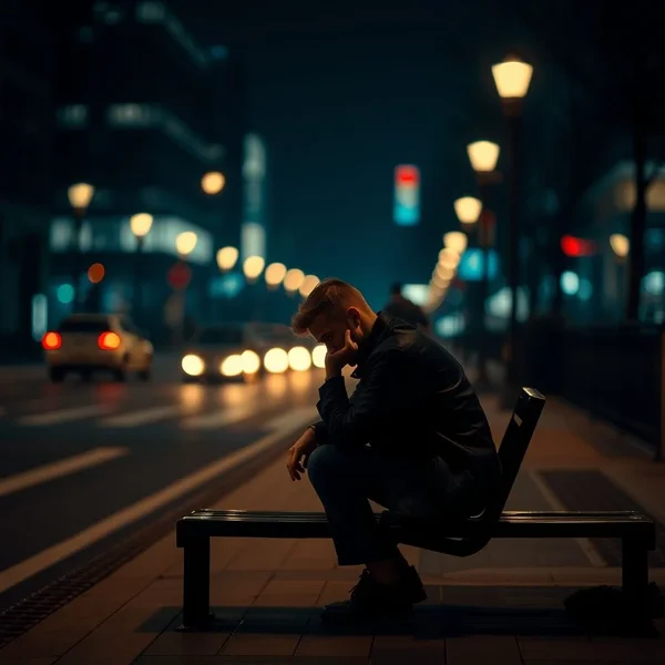 男子独自坐着，显得 Down And Out