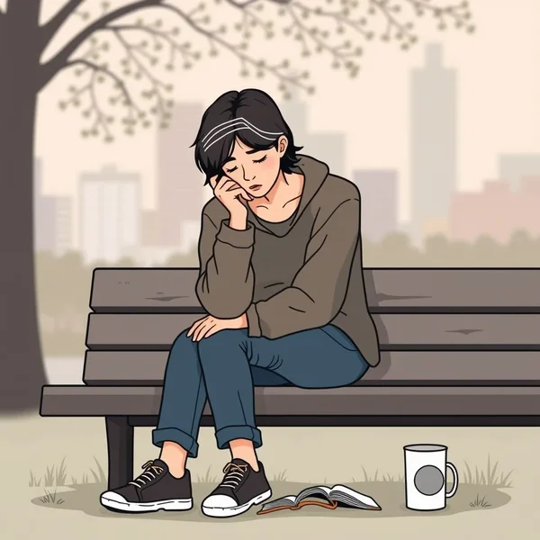 Man sitting alone looking Down And Out