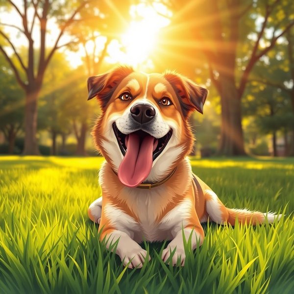 A happy dog basking in sunshine, illustrating the idiom "Every Dog Has Its Day"