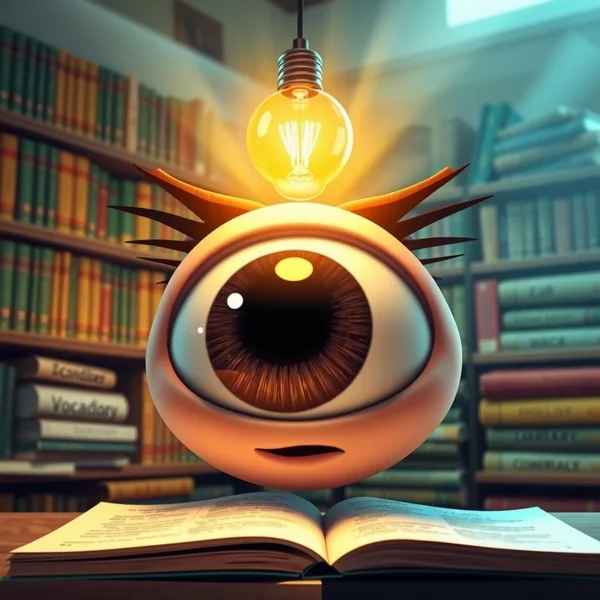 Afbeelding van een wijd open oog met een gloeilamp, dat een eye-opener-moment aanduidt