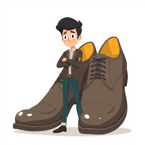 A pair of large shoes next to a smaller pair, illustrating the concept of "Fill Someone's Shoes"