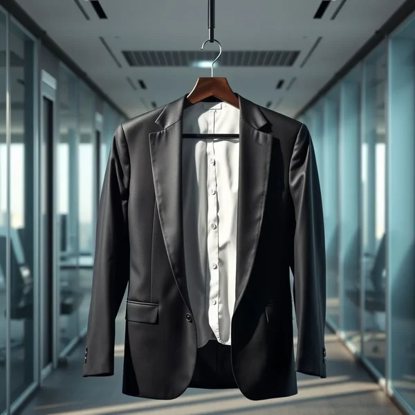 An empty suit hanging on a hanger, symbolizing the idiom "Empty Suit"