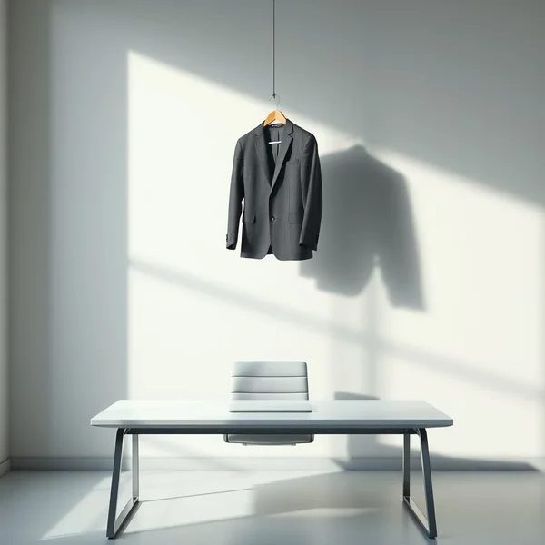 بدلة فارغة معلقة على علاقة، ترمز إلى التعبير الاصطلاحي "Empty Suit"